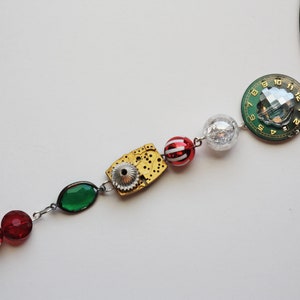 Beautiful Glass & Metal Bead / Watch Part Pendant Necklace Choker - Repurposed, Upcycled Jewelry