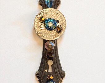 Decorative Blue & Bronze Door Plate Wall Hanging / Unique Christmas Decoration / Ornament Upcycled