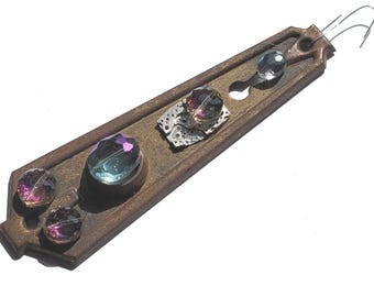 Decorative Bronze Door Plate Wall Hanging / Unique Christmas Decoration / Ornament Upcycled with Glass Beads