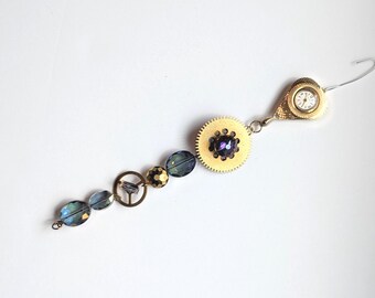 Watch Parts Christmas Decoration Ornament / Sun Catcher with Multi-Colored Glass Beads - Upcycled
