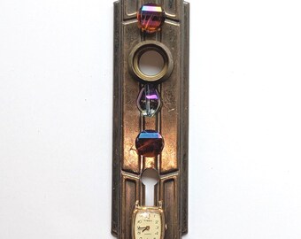 Decorative Orange & Purple Door Plate Wall Hanging / Unique Christmas Decoration / Ornament Upcycled