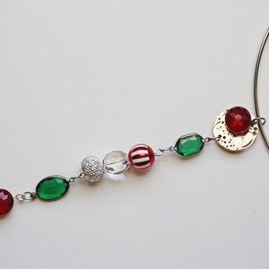 Beautiful Holiday Glass & Metal Bead / Watch Part Pendant Necklace Choker - Repurposed, Upcycled Jewelry