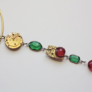 Beautiful Glass & Metal Bead / Watch Part Pendant Necklace Choker - Repurposed, Upcycled Jewelry