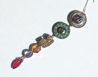 Watch Parts Christmas Decoration Ornament / Sun Catcher with Gold, Purple, Red Glass Beads