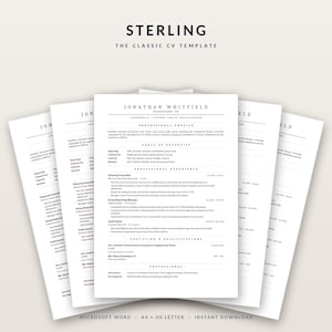 Classic CV Template Word, Professional Finance Accounting Law CV (Instant Download)