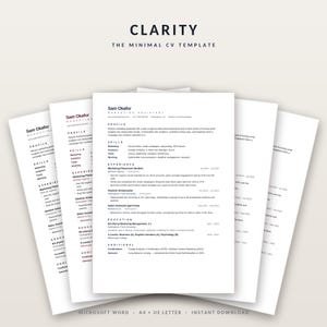 Minimalist CV Template, ATS Friendly Resume, Graduate Word Document (A4/US Letter)
