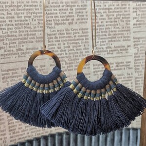 Long tassel earrings, dangle earrings, blue tassel earrings, boho earrings, long earrings gift idea