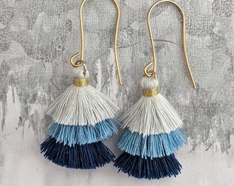 Long tassel earrings, dangle earrings, blue earrings, boho earrings, long earrings gift idea