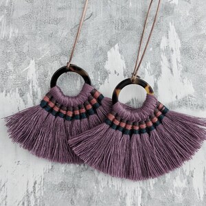 Long tassel earrings, dangle earrings, fan tassel earrings, boho earrings, long earrings, gift idea