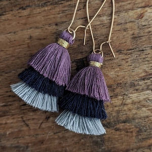Long tassel earrings, dangle earrings, purple earrings, boho earrings, long earrings gift idea