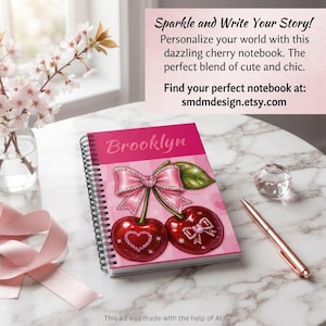 Kawaii Cherry Bow Spiral Notebook | Ruled Journal