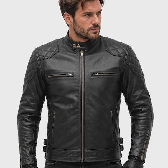 Men Motorbike Cowhide Leather Jacket Motorcycle Racing jacket Ce Armored