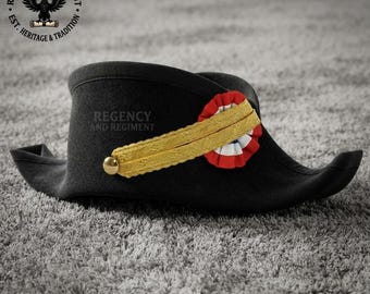 Antique French Bicorne Hat Napoleonic Officer Style Gold Braid Cockade Vintage Decor
