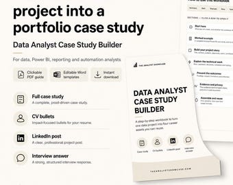 Data Analyst Case Study Builder, Portfolio Workbook and Editable Word Templates