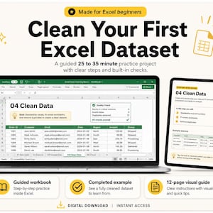 Excel Data Cleaning Workbook | Beginner Practice Project (Digital Download)