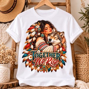 Insieme ci rialziamo Donna indigena PNG, Clipart Spirito del Lupo, Design del patrimonio nativo, download digitale
