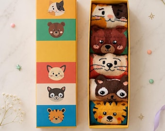 Baby Animal Socks Gift Set, 5 Pairs Baby Socks, Cute Animal Cotton Socks, Baby Shower Gift, Newborn Gift Box, Gift For Baby, Unique Gift