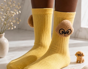 Kids Animal Socks Gift Set, 2 Pairs Cotton Socks, Cute Bunny & Puppy Socks for Kids, Toddler Crew Socks, Children's Gift, Back To School