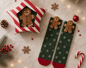Kids Christmas Ginger Socks, Cotton Gift Box, Cute Holiday Socks, Unique Gift Ideas, Gift For Children, Cute Kids Socks