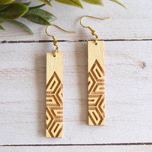 Geometric Bar Laser Cut Wood Earrings