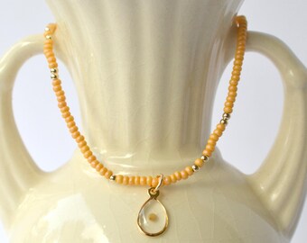 Real Mustard Seed Charm Stretch Bracelet, Wheat Yellow Seed Beads and 2mm Gold Filled Accent Beads, Christian Faith Encouragement Gift Idea