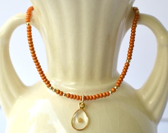 Real Mustard Seed Charm Stretch Bracelet, Pumpkin,Dainty Seed Beads and 2mm Gold Filled Accent Beads,Christian Faith Encouragement Gift Idea