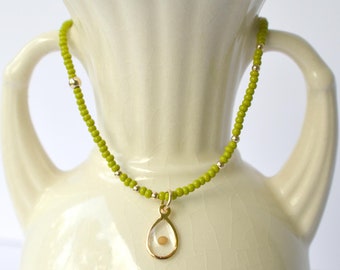 Real Mustard Seed Charm Stretch Bracelet, Olive Green Dainty Seed Beads + 2mm Gold Filled Accent Beads, Christian Faith Encouragement Gift