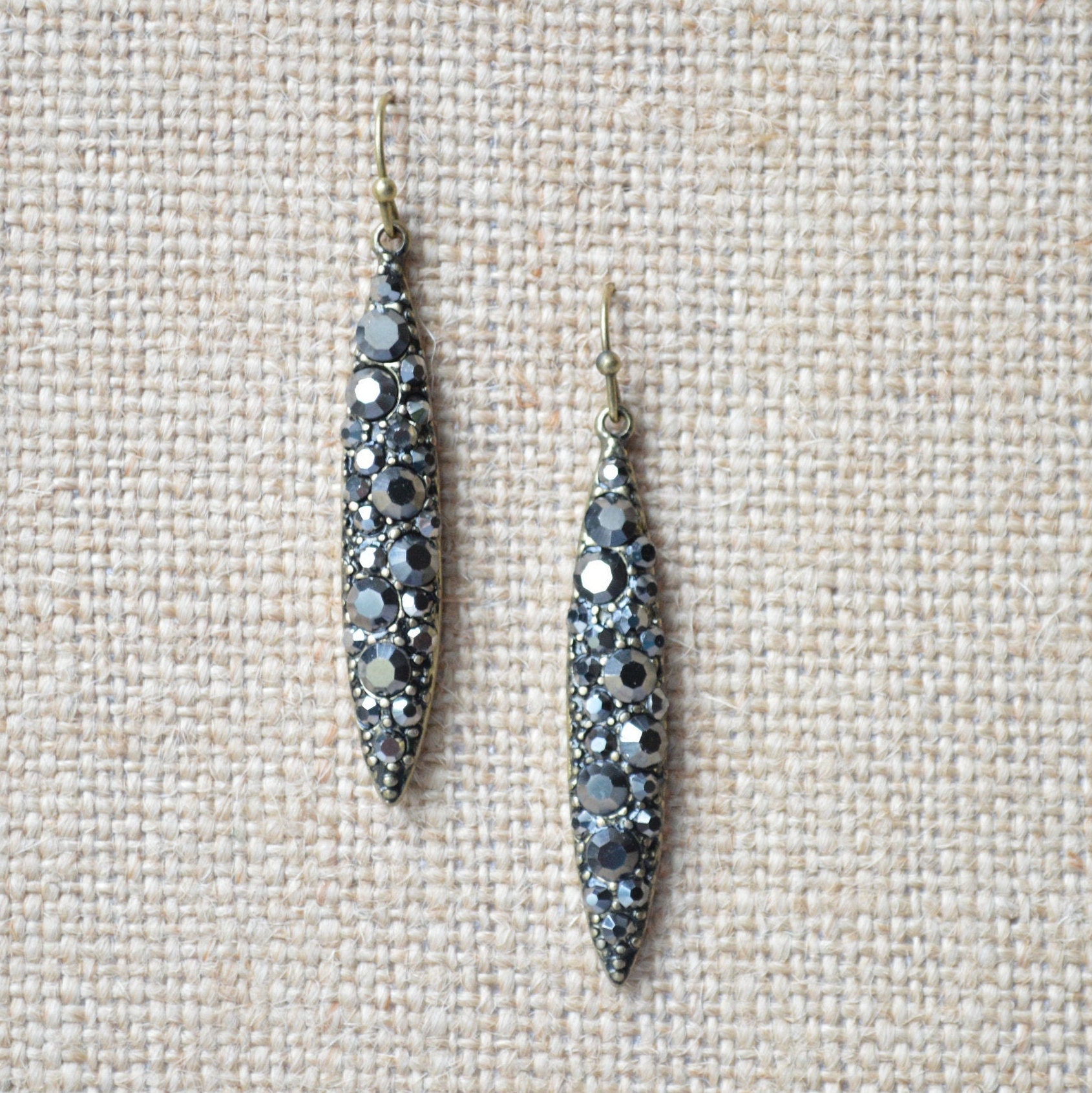 Black Rhinestone Dangle Earrings Etsy