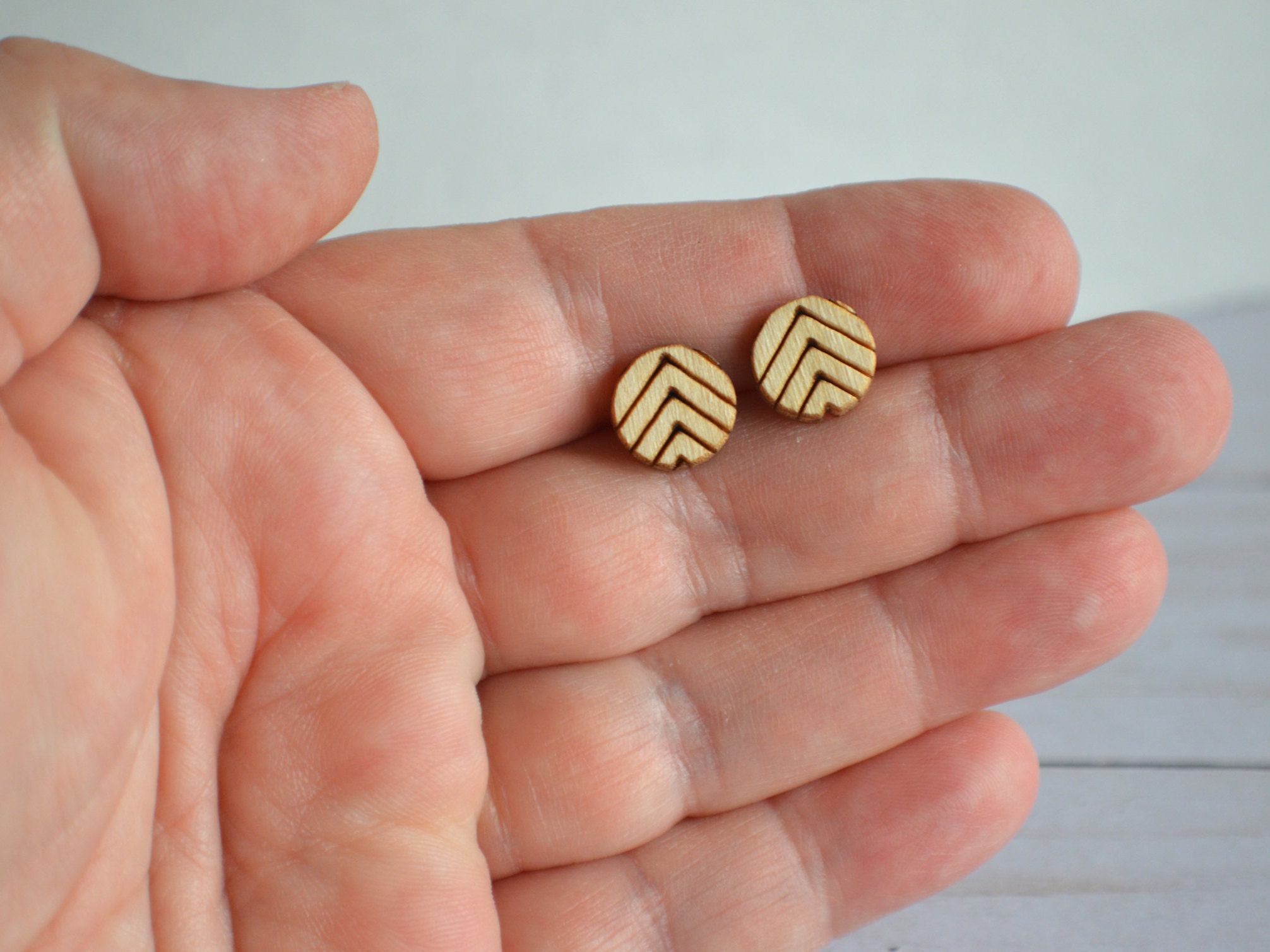 Wood Earrings Chevron Circle Unfinished Wood Stud Earrings Etsy