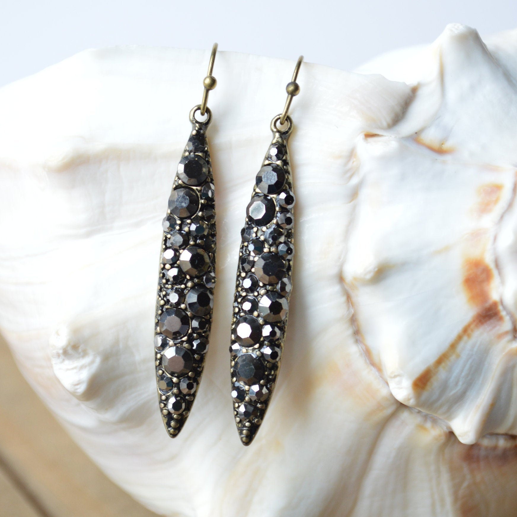 Black Rhinestone Dangle Earrings