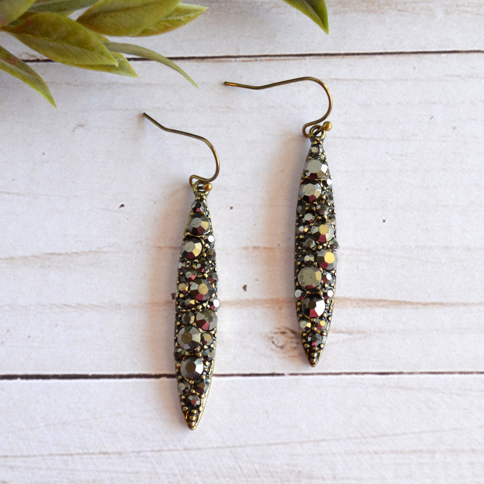 Black Rhinestone Dangle Earrings Etsy