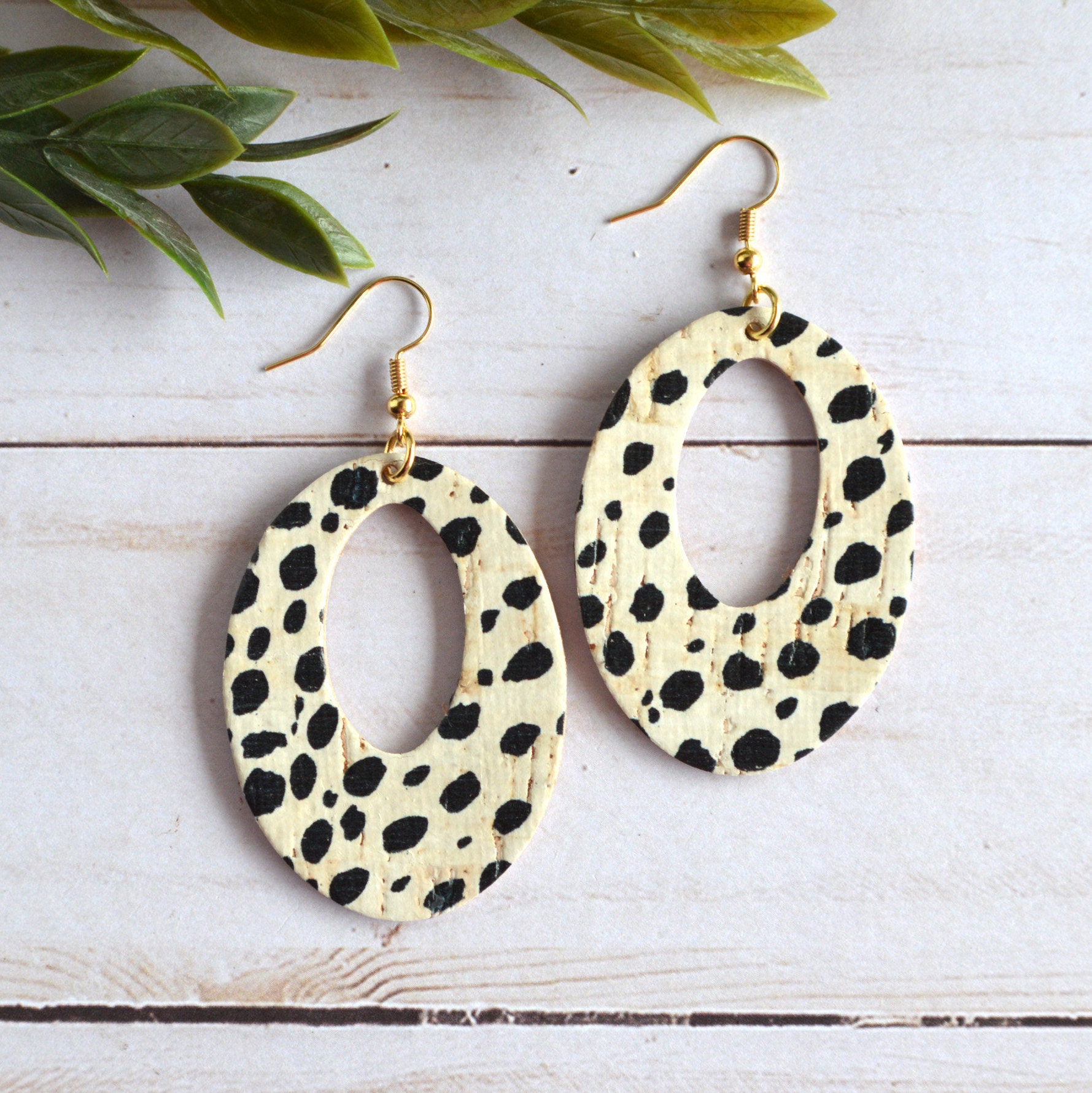 Leather Earrings Cork Earrings Double Oval Shape Cork Earrings