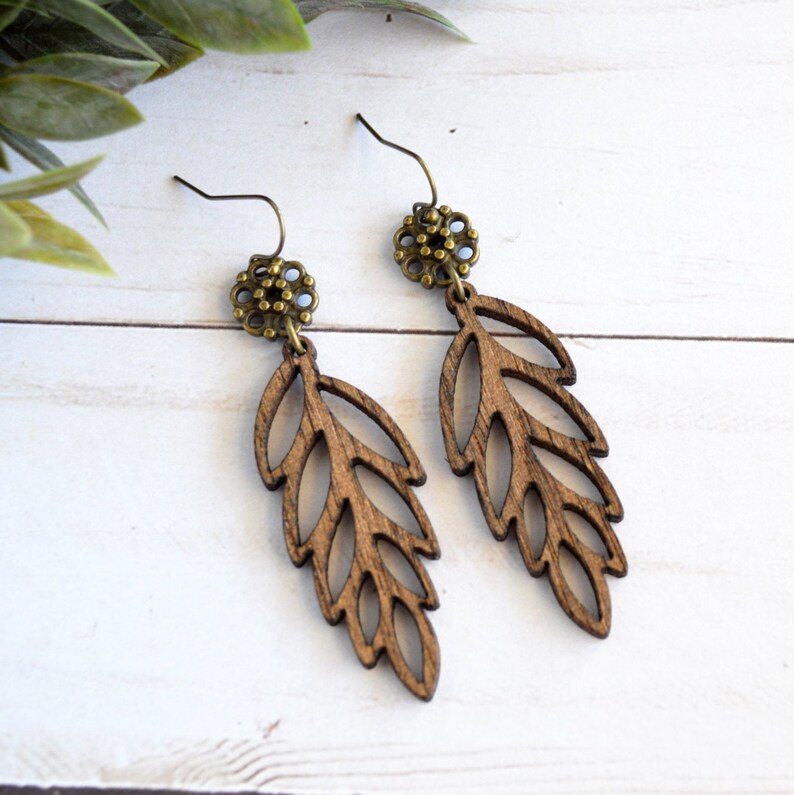 Laser Cut Wood Earrings Wooden Jewelry Wood Leaf Etsy