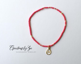 Real Mustard Seed Charm Stretch Bracelet, Watermelon Dainty Seed Beads + 2mm Gold Filled Accent Beads, Christian Faith Encouragement Gift