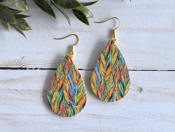 Large dangle rainbow cork earrings