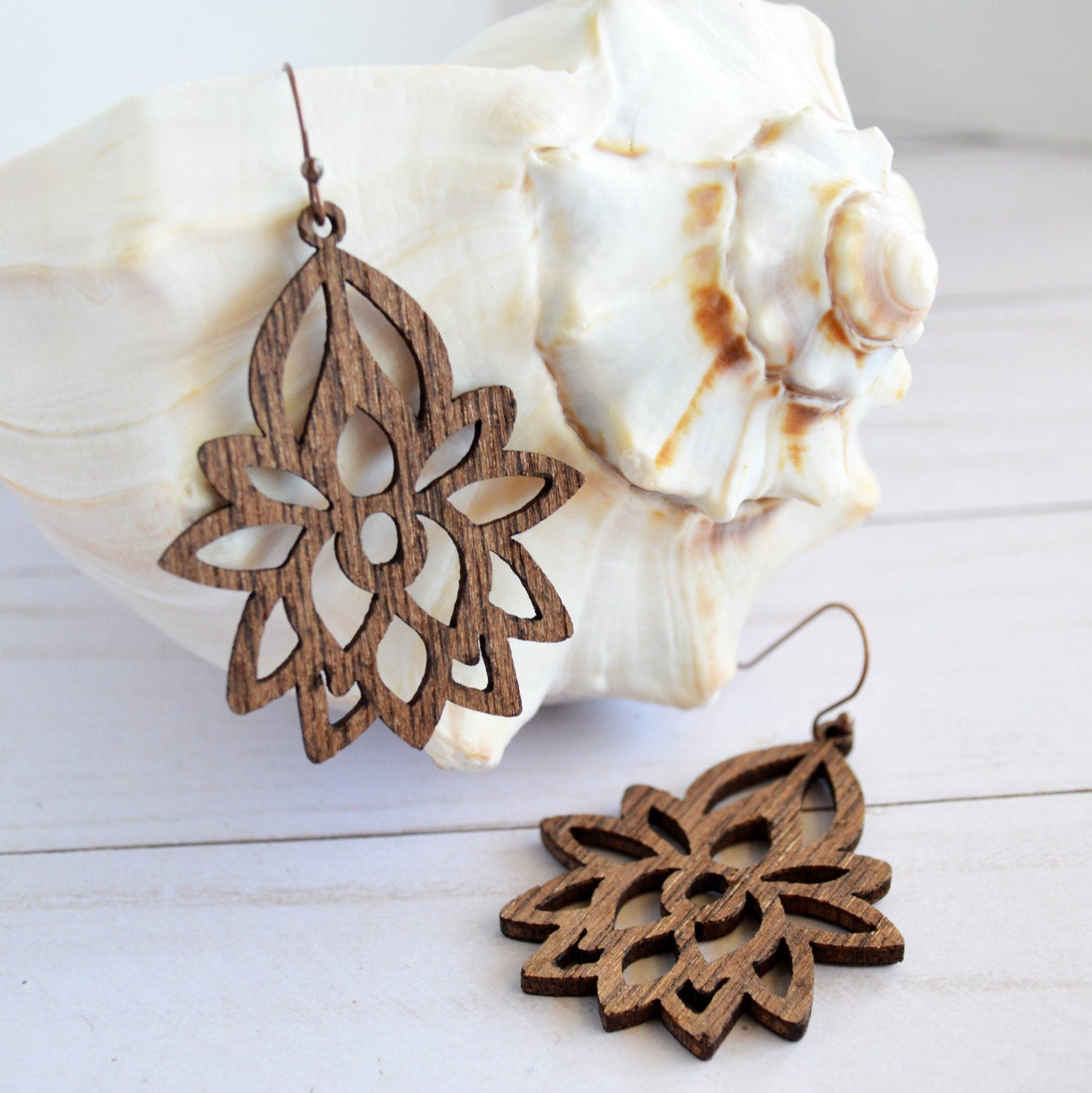 Laser Cut Wood Earrings Wooden Jewelry Wood Lotus Flower Etsy