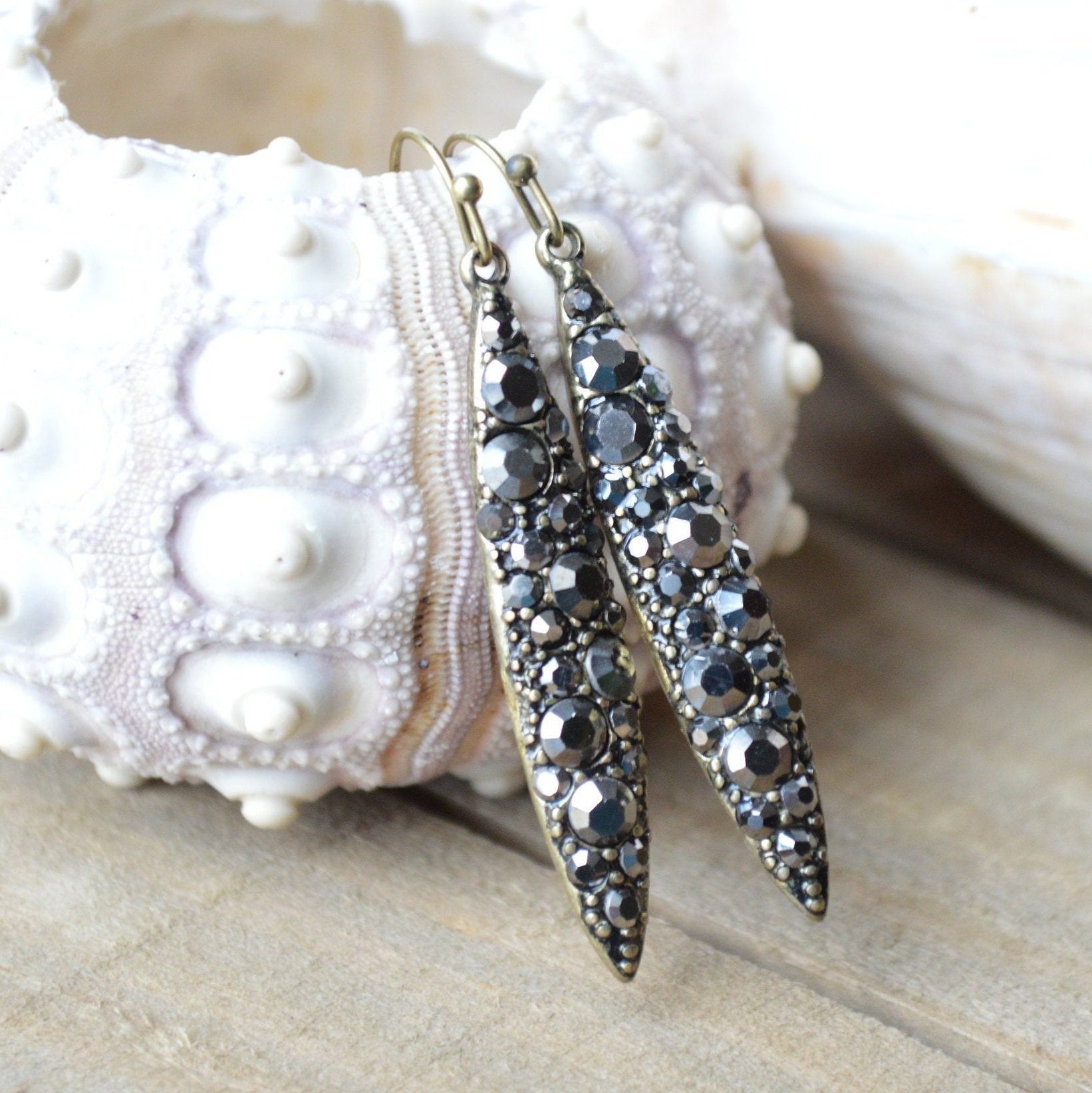Black Rhinestone Dangle Earrings Etsy
