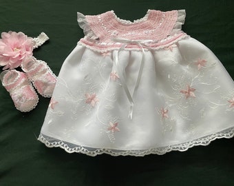 Newborn Baby Girl Dress Set - Pink and White