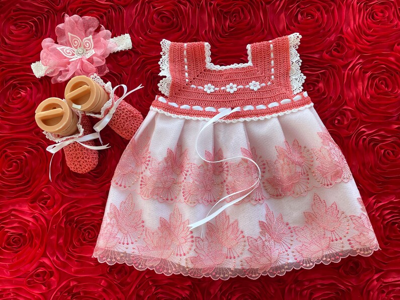 Newborn Baby Girl Dress Set Coral & White Etsy