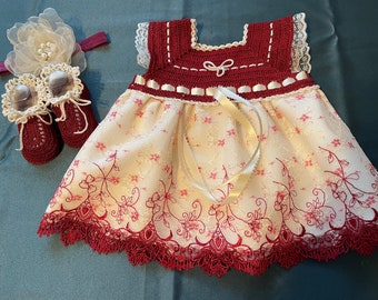 Ensemble robe pour bébé fille - Vin et crème