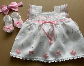 Newborn Baby Dress - Pink and White