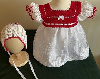 Newborn Baby Girl Dress Set - Red and White