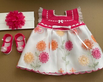 Newborn Baby Girl Dress Set - Hotpink