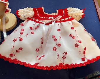 Newborn Baby Dress - Red and White