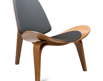 Handcrafted Genuine Leather Lounge Chair, Chestnut Wood Accent Chair, Mid Century Modern Armchair