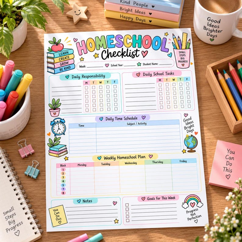 Homeschool Weekly Planner Printable, Kids Daily Schedule ...