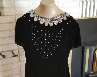 1950's Black Velvet Evening Dress! Size 12/14 As Is