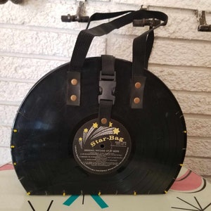1980&#39;s Retro Black Vinyl Record Purse!!! Super Cool!