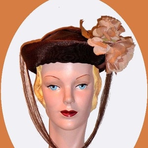 1940s Brown Straw Weave Suit Hat with Big Floral image 1