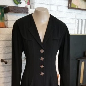 1940&#39;s Style Tailored Black Wool Ladies Waist Jacket! Sz M 10/12